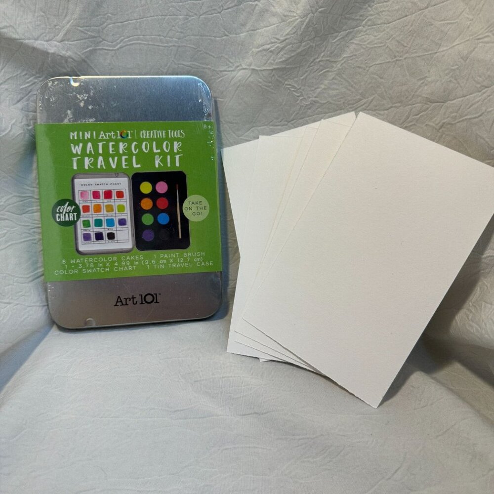 Mini Art 101 Creative Tools Watercolor Travel Kit Brush & Swatch Chart WC sheets